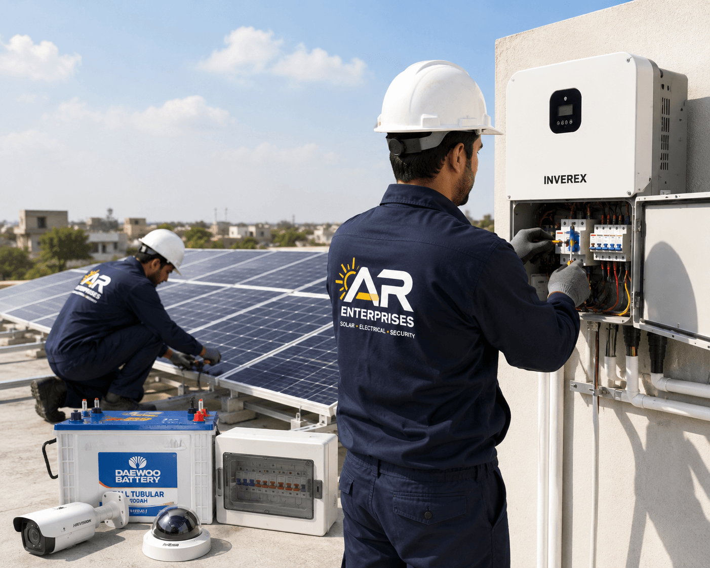 AR Enterprises technicians working on an installation